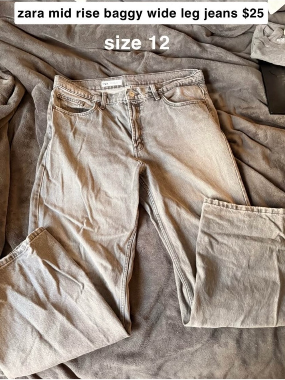 zara mid rise baggy wide leg jeans size 12